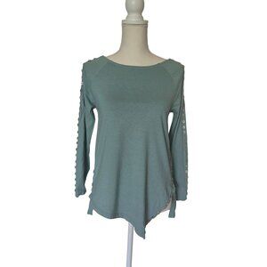 Soft Surroundings Blue Teal Shirt Mother of Pearl Buttons Women's Petite XS